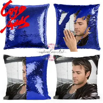 Chris Hemsworth пайета pillow | брилянтна калъфка | Двуцветен възглавница | подарък за нея | подарък за него | възглавница | вълшебна възглавница
